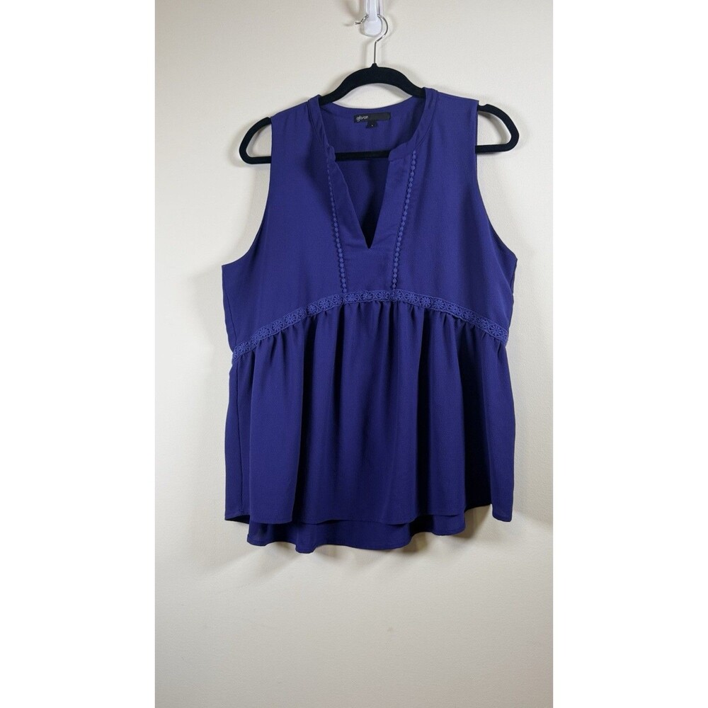Gibson Womens Blue Lace Accent Sleeveless V-Neck Peplum Blouse - L